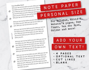 Papier à lettres modifiable en taille personnelle. Texte personnel facultatif. Imprimez au format A4 ou Lettre. Convient aux planificateurs filofax et similaires.