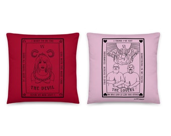 The Devil/ The Lovers Reversible Tarot Card Pillow