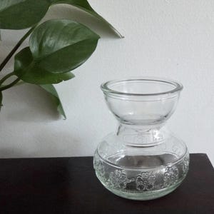 Glass 4” Bulb Forcing Vase Clear Paperwhites Hyacinths Tulips Embossed Vintage