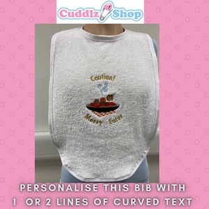 Cuddlz Adult Sized Bowl of Pasta - Personalised White Towelling Bib ABDL Extra Large with ** White  Edging **