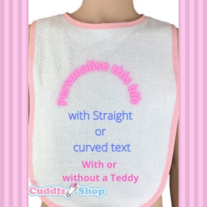 Cuddlz Adult Sized Personalised White Towelling Bib ABDL Extra Large with ** Pink  Edging **