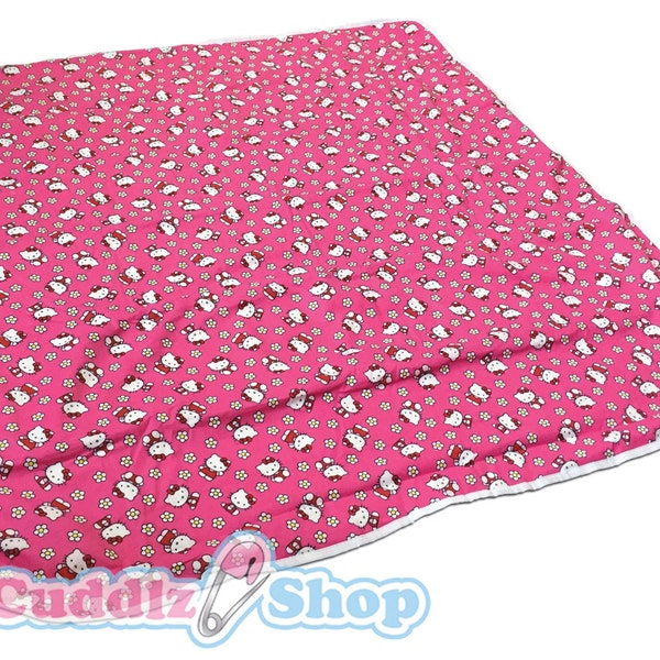 Cuddlz Pink Kitty Pattern Cotton And Pink PVC Adult Sized Nappy Diaper Changing Mat Reversible ABDL Adult Baby Mat for men or women unisex