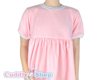 Cuddl Pink Fleece Adult Size Baby Doll Dress With Standard or Locking Lockable Zip For Men or Women