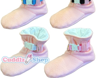 Cuddlz Fleece Adult Sized Locking Padded Booties with a choice of colours patterns and sizes - Unisex for Men Women Ladies Lockable