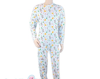 Cuddlz Little Monkey Animal Pattern Footed Adult Sleepsuit Onesie Pyjamas Romper Stretch Cotton Jumpsuit