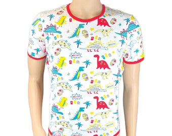 Cuddlz Red Dinosaur Pattern Cotton Stretch Adult Short Onesie ABDL Romper Baby Grow Body Suit Unisexe pour hommes ou femmes