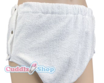 Cuddlz Single Thickness Side Fastening Adult Terry Towelling Incontinence Pants Brief Unisex For Men Or Women Washable Nappy Diaper Nappies