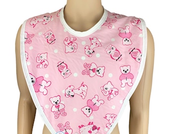 Cuddlz Adult Sized Pink Animal Pattern and White Terry Towelling Reversible Bib ABDL Extra Large