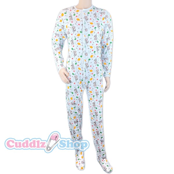 Cuddlz Little Monkey Animal Pattern Footed Adult Sleepsuit Onesie Pyjamas Romper Stretch Cotton Jumpsuit