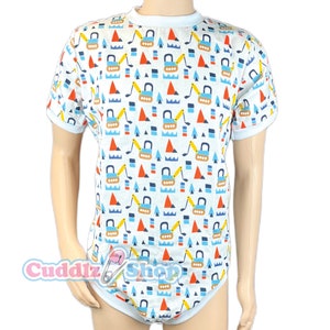 Cuddlz Short Cute Cream Digger Pattern Cotton Adult Onesie Standard or Locking Lockable Zip Body Suit Romper For Men or Women