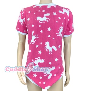Cuddlz Short Pink Unicorn Pattern Adult Onesie With Standard or Locking Lockable Zip - Body Suit Romper For Men or Women