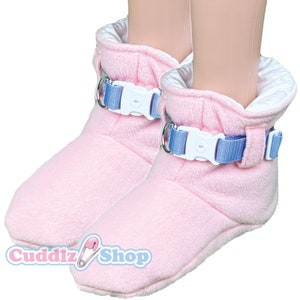 Cuddlz Pair of Pink Fleece Adult Sized Locking / Lockable Padded Booties Padded For Men or Women Unisex With Colour Choice of Ankle Strap