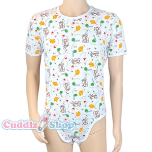 Cuddlz Little Monkey Pattern Cotton Stretch Adult Short Onesie Romper Baby Grow Body Suit Unisex for Mens or Ladies
