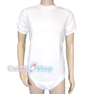 Cuddlz Short White Wincyette Brushed Cotton Adult Onesie With Standard or Locking Lockable Zip - Body Suit Romper For Men or Women