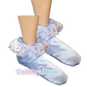 Cuddlz Blue Satin and Lace Adult Booties Sissy For Men Women And Ladies ABDL
