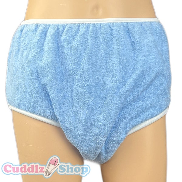 Cuddlz Baby Blue Double Thickness Adult Terry Towelling Incontinence Pants Briefs For Men Or Women Washable Nappy Diaper