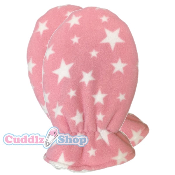 Cuddlz Pink Star Fleece Padded Adult Sized Mittens Gloves Unisex for Men Or Women