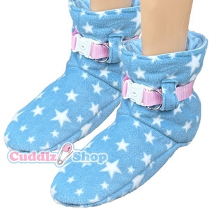 Cuddlz Paar Blaue Sterne Muster Fleece Erwachsene Locking abschließbar Gepolsterte Booties Gepolsterte Männer Frauen Unisex Farbwahl der Riemen