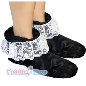 Cuddlz Black Satin and Lace Adult Booties ABDL Sissy For Men or Women Or Ladies