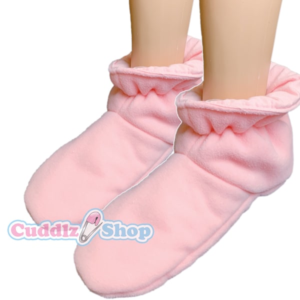 Cuddlz Baby Pink Fleece Padded Adult Sized Booties - Small medium and large Unisex For Men Women or Ladies Unisex