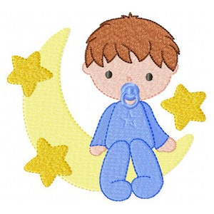 Cuddlz Adult Sized Personalised White Towelling Bib ABDL Extra Large with Baby Boy Sat On The Moon Embroidery Personalisation