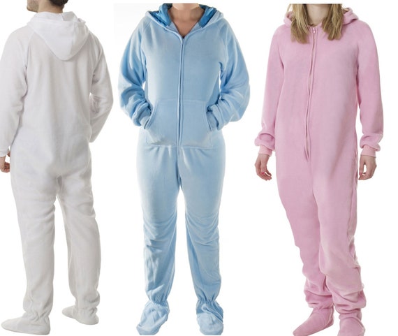 Adult Onesie All in One Fleece Footed Sleeper Pyjamas Romper Bodysuit for  Men or Women Ladies Unisex ABDL in White Blue or Baby Pink 