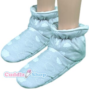Cuddlz Grey Cloud Pattern Stretch Fabric Padded Adult Sized Booties Baby - Small medium and large Unisex For Men Women or Ladies