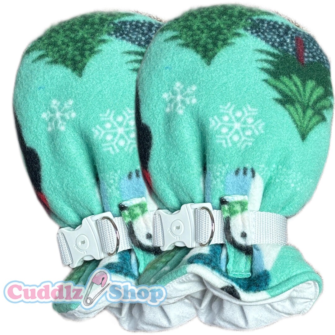 Cuddlz Pair of Festive Mint Penguin Fleece Adult Sized Locking ...