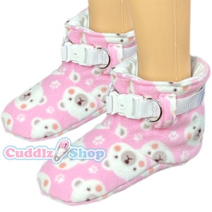 Cuddlz Pair of Pink Teddy Pattern Fleece Adult Locking Lockable Padded Booties Padded Men Women Unisex Colour Choice of Straps