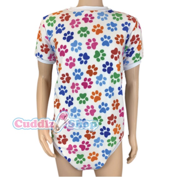 Cuddlz Short Paw Print Pattern Fleece Adult Sized Body Suit