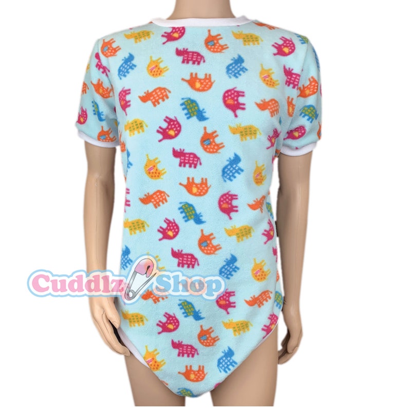 Cuddlz Short Blue Animal Pattern Adult Onesie With Standard or Locking Lockable Zip Body Suit Romper For Men or Women ABDL