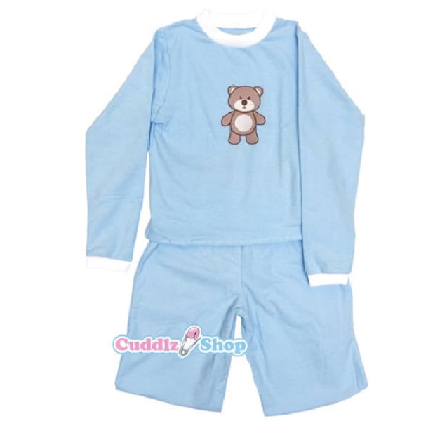 Cuddlz Baby Blue Wincyette Brushed Cotton Adult Pyjamas Available in shorts or long leg *please state preference when ordering*