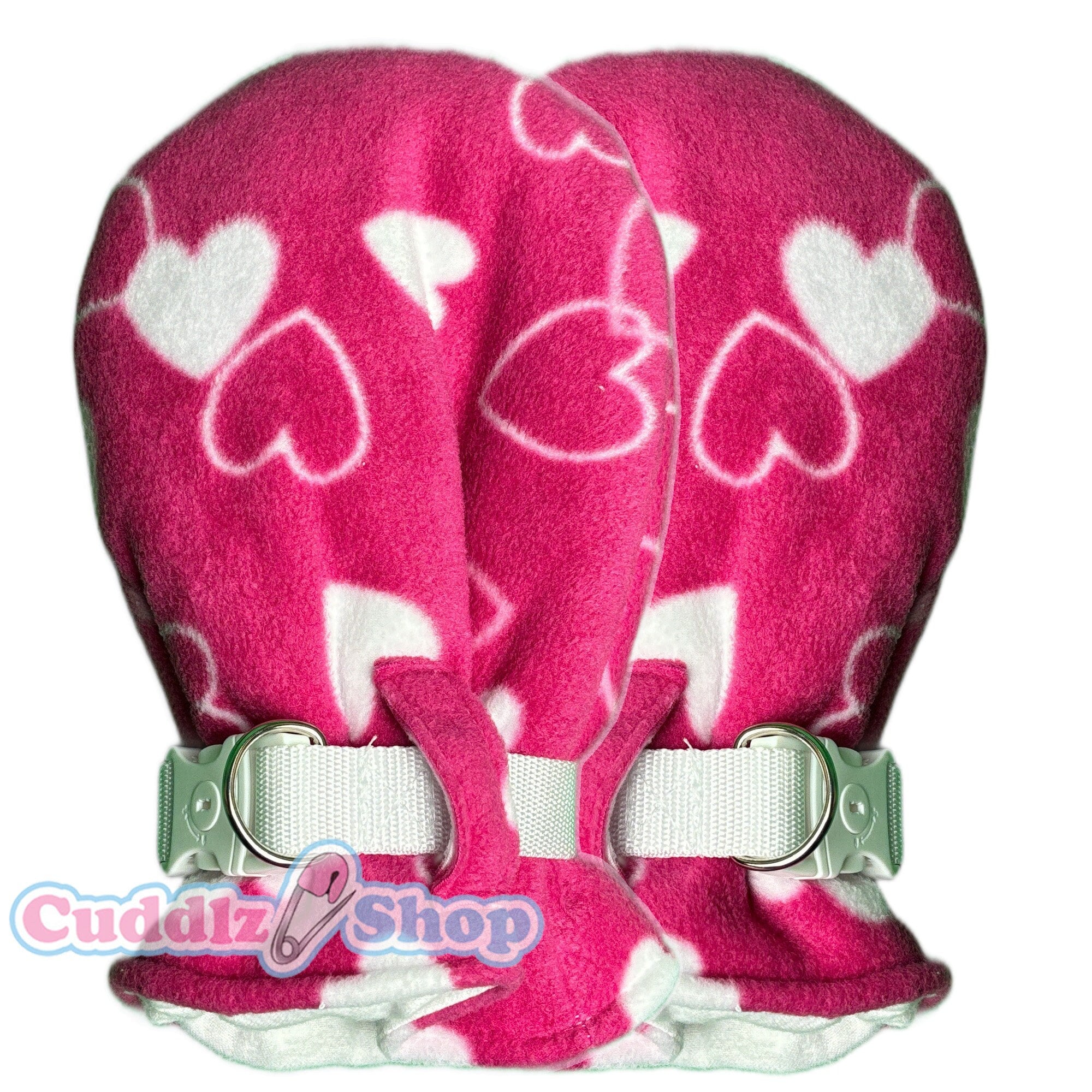 Cuddlz Pink Hearts Pattern Fleece Adult Sized Locking Lockable Mittens ...