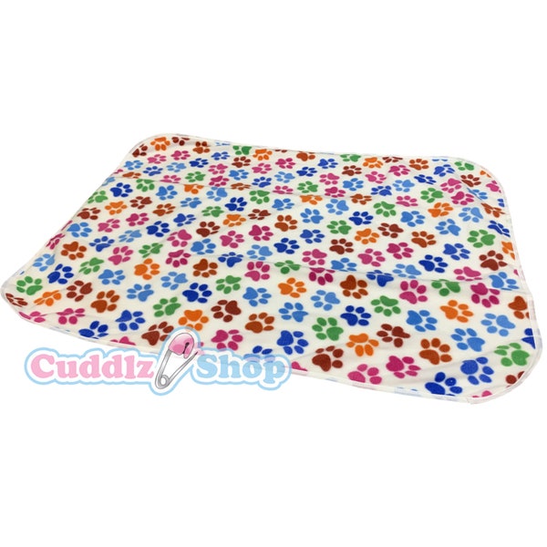Cuddlz Paw Print Pattern Fleece And White PVC Adult Sized Changing Mat Reversible Adult Play Mat for men or women unisex