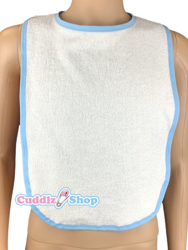 Cuddlz Adult Sized Personalised White Towelling Bib ABDL Extra Large with Unicorn Embroidery Personalisation image 4