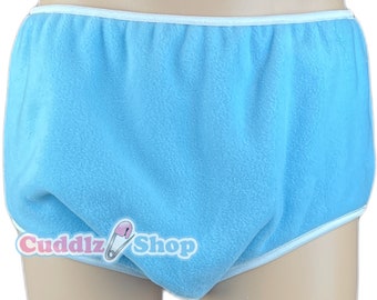 Cuddlz Baby Blue Fleece and White Adult Terry Towelling Incontinence Pull Up Pants / Briefs For Men Or Women Washable Nappy Diaper