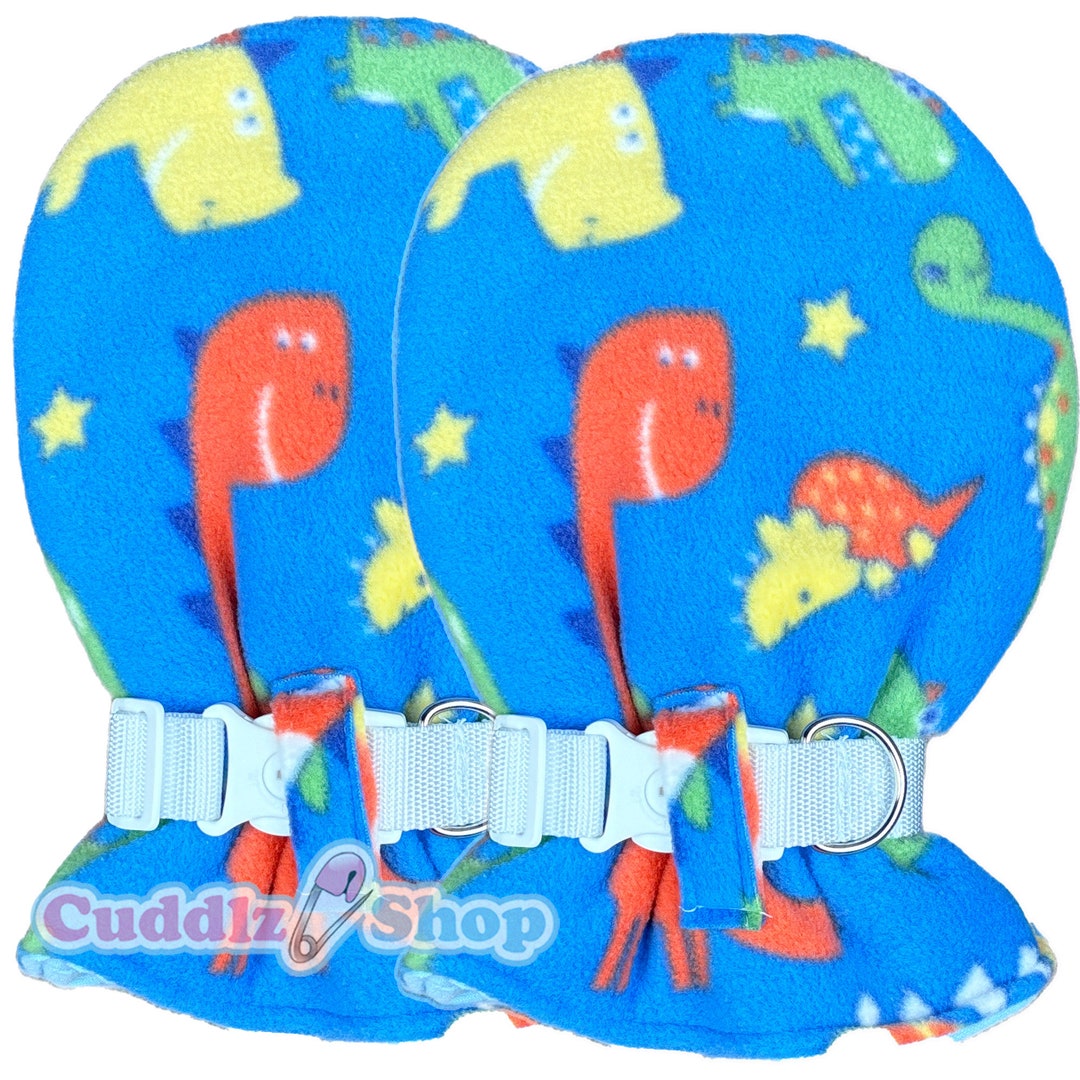 Cuddlz Pair of Blue Dinosaur Pattern Fleece Adult Sized Locking ...