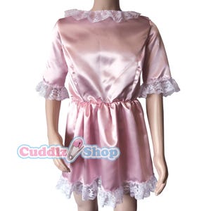 Cuddlz Satin Sissy Adult Baby Doll Dress in Pink, Blue or Black with White Lace For Big Boys or Girls