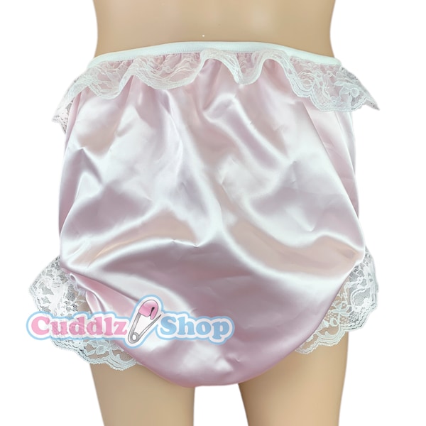 Cuddlz Pink, Blue or Black shiny satin and lace adult sissy oversized knicker or nappy cover Unisex ABDL Briefs