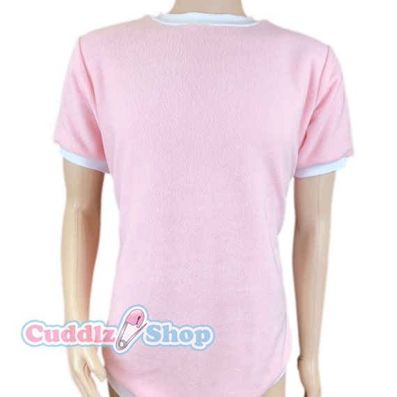 Cuddlz Short Baby Pink Fleece Adult Onesie Crotch Fastening With