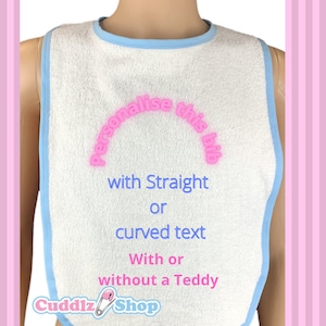 Cuddlz Adult Sized Personalised White Towelling Bib ABDL Extra Large with ** Blue  Edging **