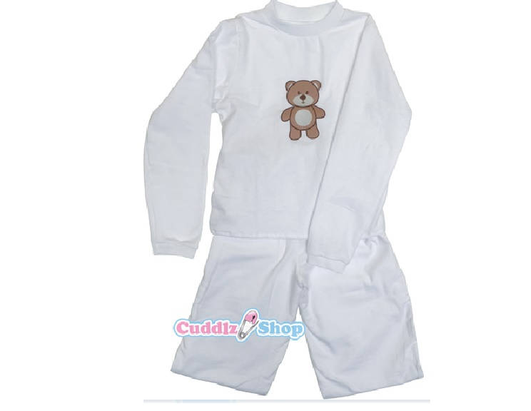 Cuddlz Baby White Wincyette Brushed Cotton Adult Pyjamas Available in shorts or long leg *please state preference when ordering*