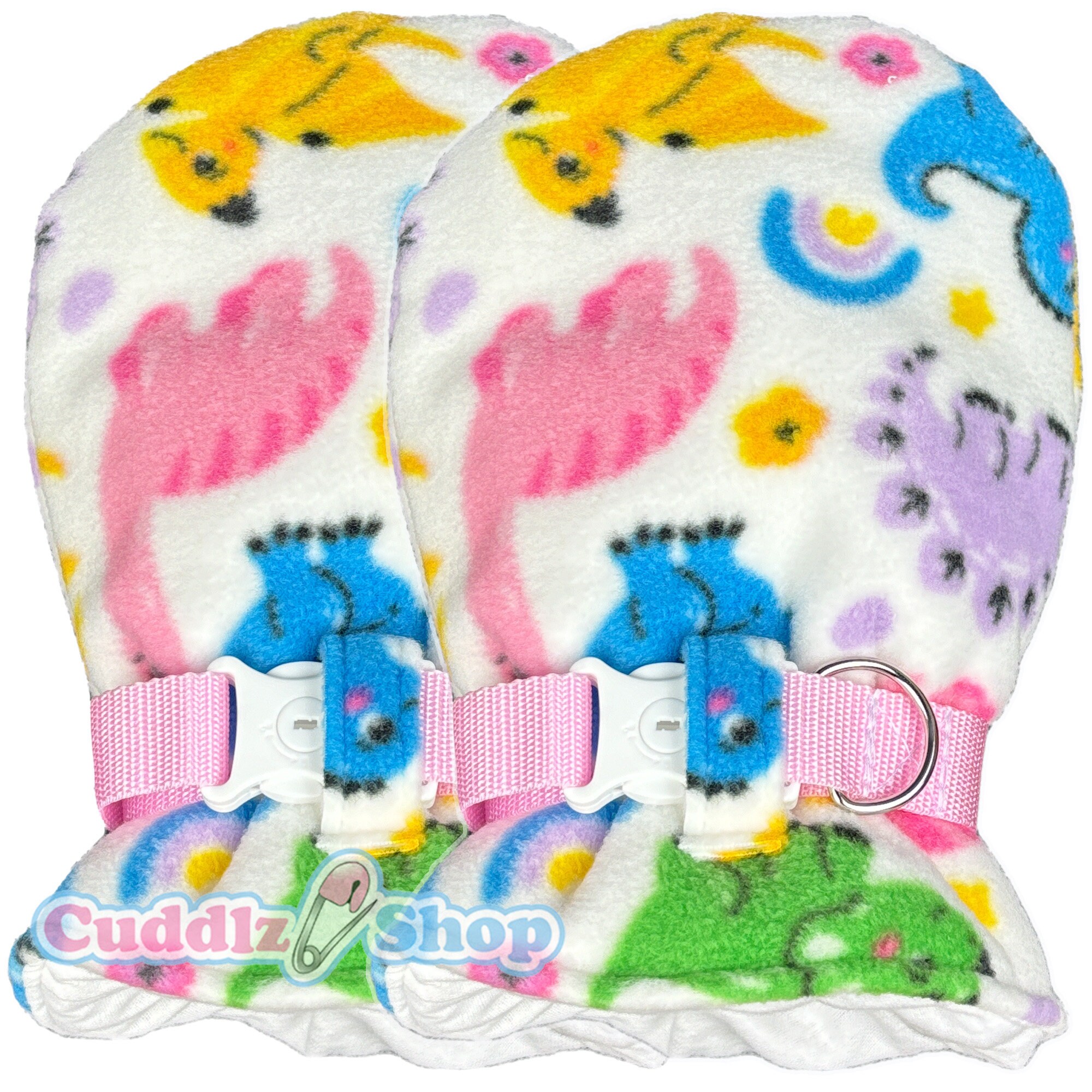 Cuddlz Pair of Colourful Cream Dinosaur Pattern Fleece Adult Sized ...