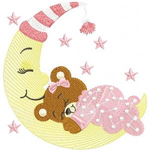 Cuddlz Adult Sized Personalised White Towelling Bib ABDL Extra Large with Baby Girl Bear on The Moon Embroidery Personalisation