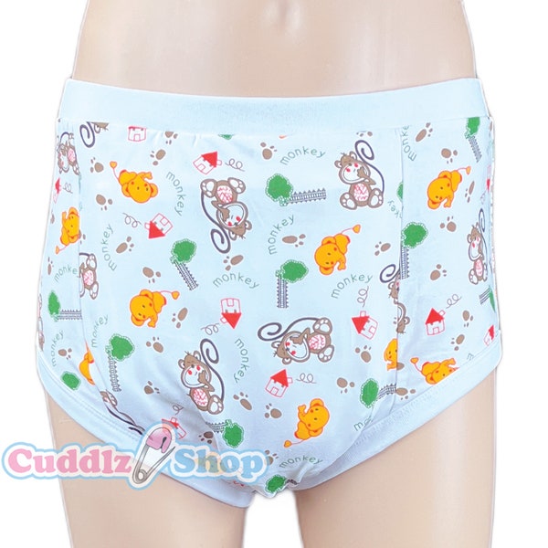 Cuddlz Little Monkey And Animal Pattern Padded Training Pants Adult Sized - unisex for men or women