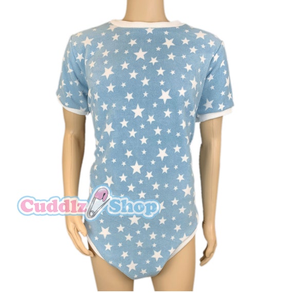 Cuddlz Short Blue Star Pattern Adult Onesie With Standard or
