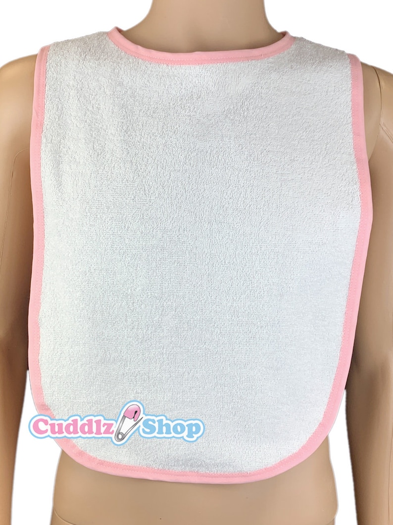 Cuddlz Adult Sized Personalised White Towelling Bib ABDL Extra Large with Unicorn Embroidery Personalisation image 5