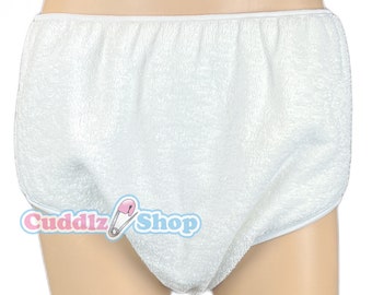 Cuddlz White Single Thickness Adult Terry Towelling Incontinence Pants Brief For Men Or Women Washable Cloth Nappy Diaper