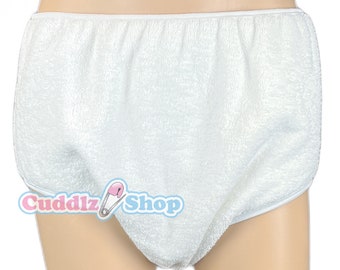 Cuddlz White Single Thickness Adult Terry Towelling Incontinence Pants Brief  For Men Or Women Washable Nappy Diaper