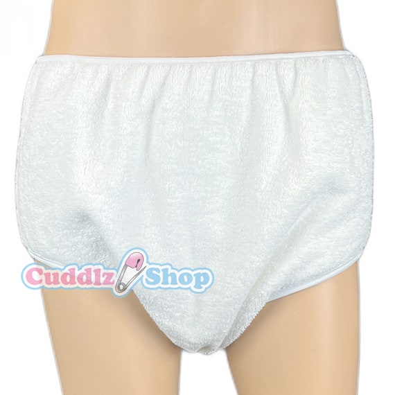 Cuddlz White Single Thickness Adult Terry Towelling Incontinence Pants  Brief for Men or Women Washable Nappy Diaper 